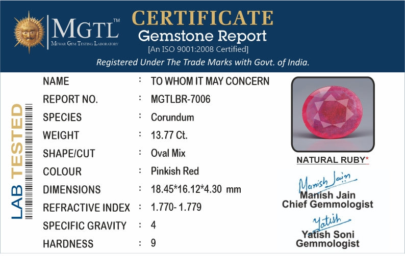Thailand Ruby - 13.77 Carat Limited Quality BR-7006