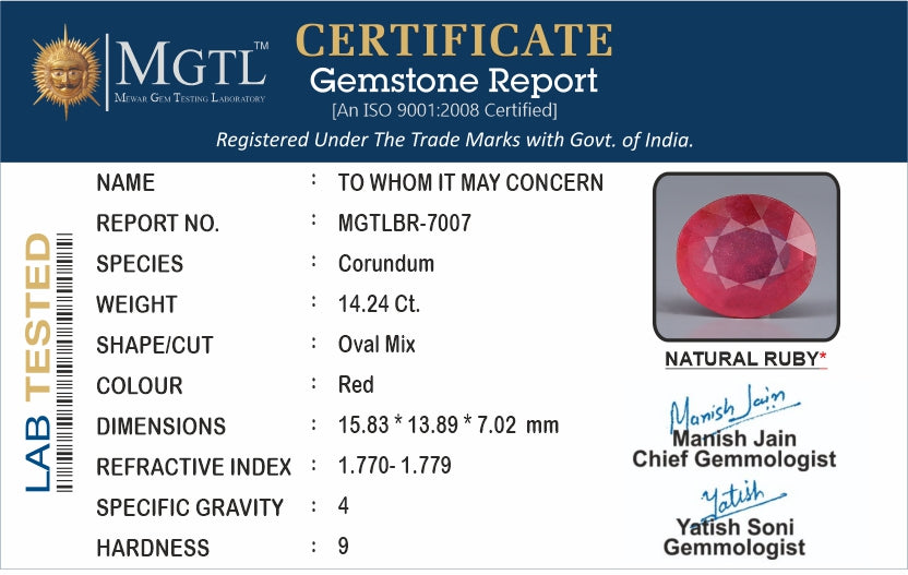 Thailand Ruby - 14.24 Carat Limited Quality BR-7007