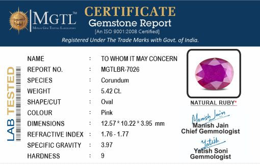Thailand Ruby - 5.42 Carat Limited Quality BR-7026