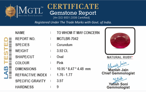 Thailand Ruby - 3.92 Carat Limited Quality BR-7042