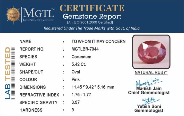 Thailand Ruby - 5.42 Carat Limited Quality BR-7044