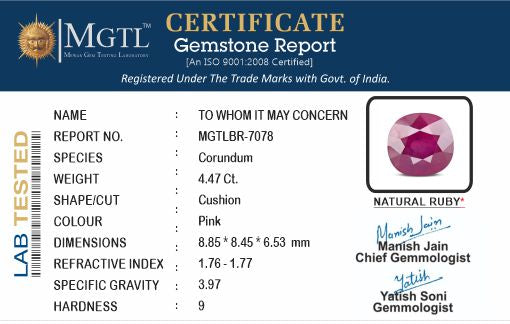 Thailand Ruby - 4.47 Carat Prime Quality BR-7078
