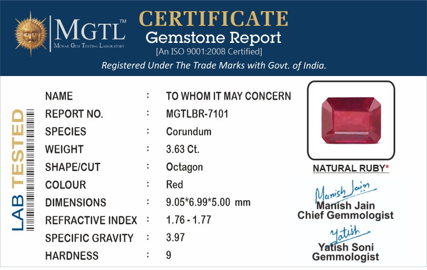 Thailand Ruby - 3.63 Carat Prime Quality BR-7101