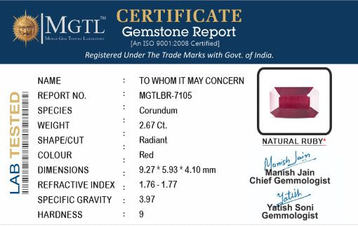 Thailand Ruby - 2.67 Carat Limited Quality BR-7105