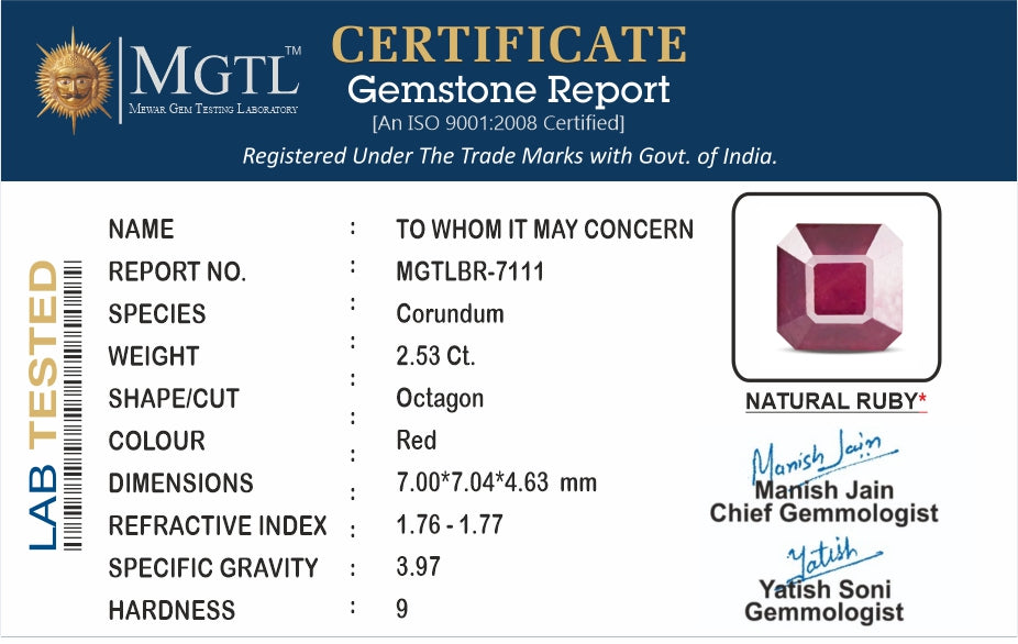 Thailand Ruby - 2.53 Carat Limited Quality BR-7111