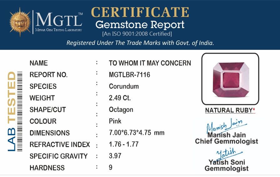 Thailand Ruby - 2.49 Carat Limited Quality BR-7116