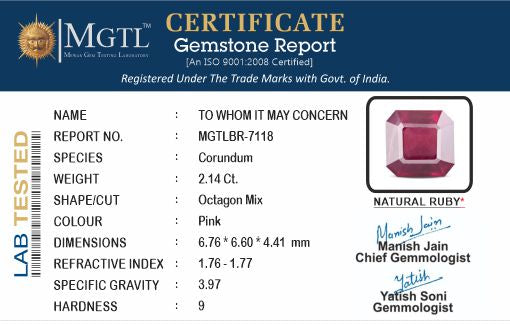 Thailand Ruby - 2.14 Carat Limited Quality BR -7118