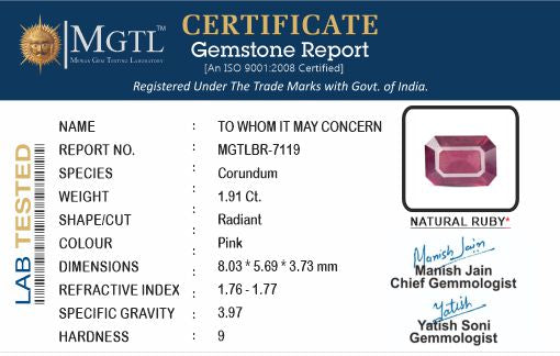 Thailand Ruby - 1.91 Carat Limited Quality BR-7119