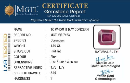 Thailand Ruby - 1.94 Carat Limited Quality BR-7123