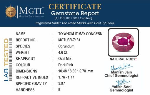 Mozambique Ruby - 4.6 Carat Prime Quality BR-7131