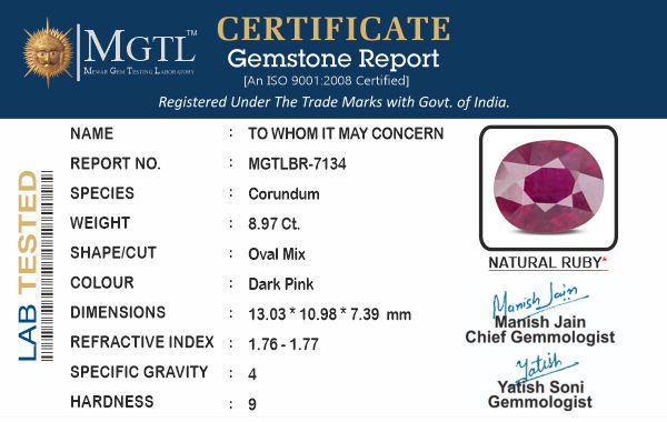 Mozambique Ruby - 8.97 Carat Limited Quality BR-7134