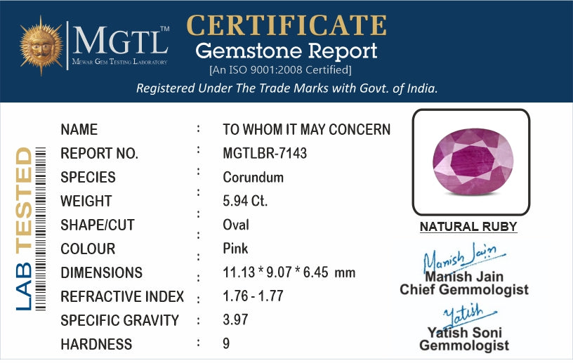 African Ruby - 5.94 Carat Fine Quality BR-7143