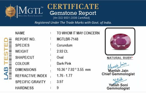 Mozambique Ruby - 2.92 Carat Prime Quality BR-7148