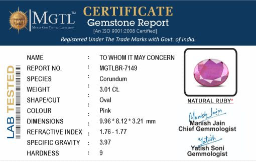 Mozambique Ruby - 3.01 Carat Prime Quality BR-7149