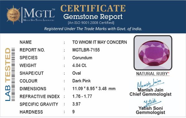 Mozambique Ruby - 4.04 Carat Prime Quality BR-7155