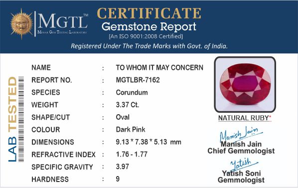 Mozambique Ruby - 3.37 Carat Limited Quality BR-7162