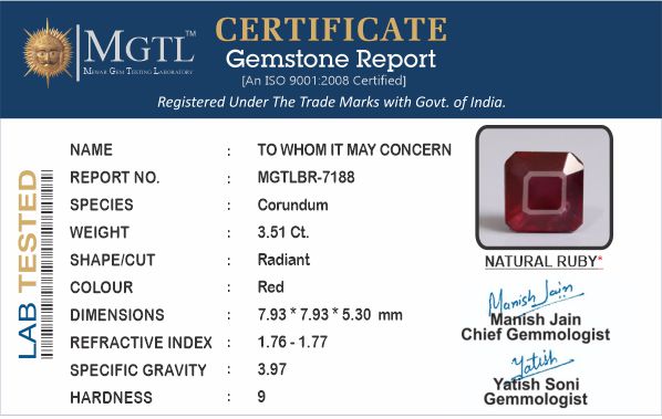 Thailand Ruby - 3.51 Carat Prime Quality BR-7188