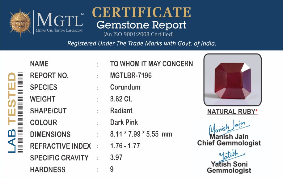 Thailand Ruby - 3.62 Carat Prime Quality BR-7196