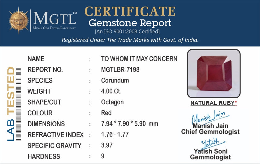 Thailand Ruby - 4.00 Carat Prime Quality BR-7198