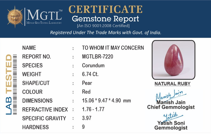 African Ruby - 6.74 Carat Prime Quality BR-7220