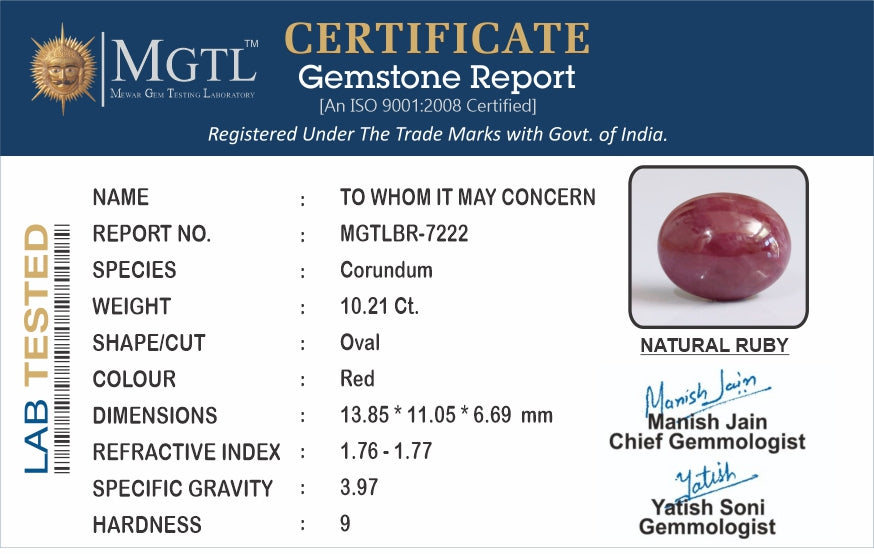 African Ruby - 10.21 Carat Prime Quality BR-7222