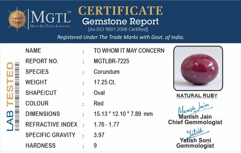 African Ruby - 17.25 Carat Prime Quality BR-7225