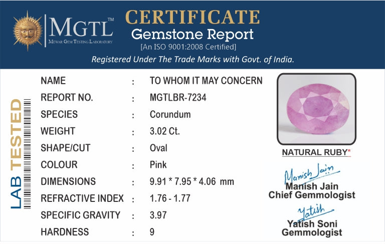 Mozambique Ruby - 3.02 Carat Prime Quality BR-7234