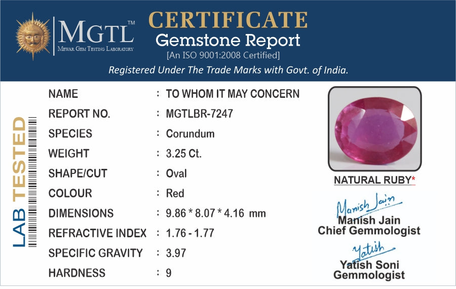 Mozambique Ruby - 3.25 Carat Prime Quality BR-7247