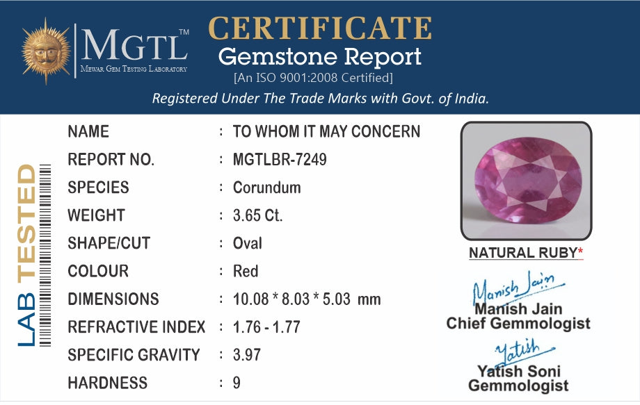 Mozambique Ruby - 3.65 Carat Prime Quality BR-7249