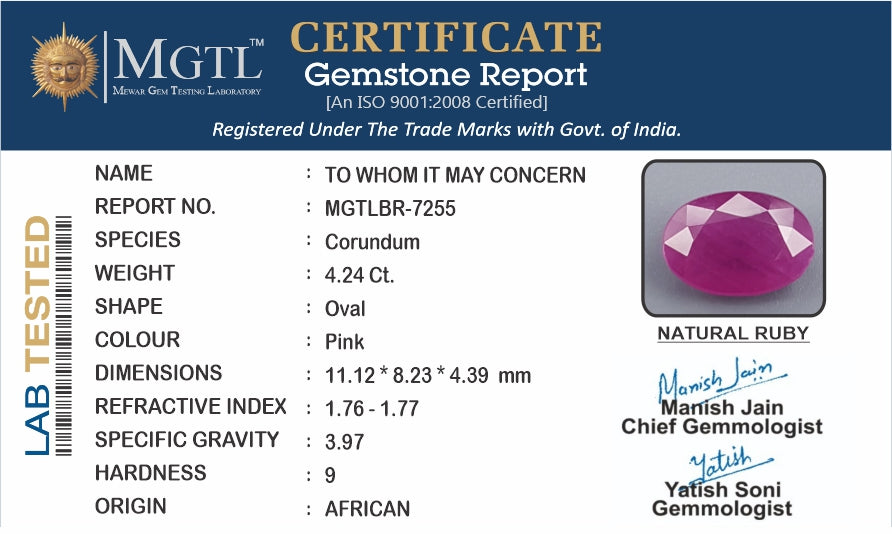 African Ruby - 4.24 Carat Limited Quality BR-7255