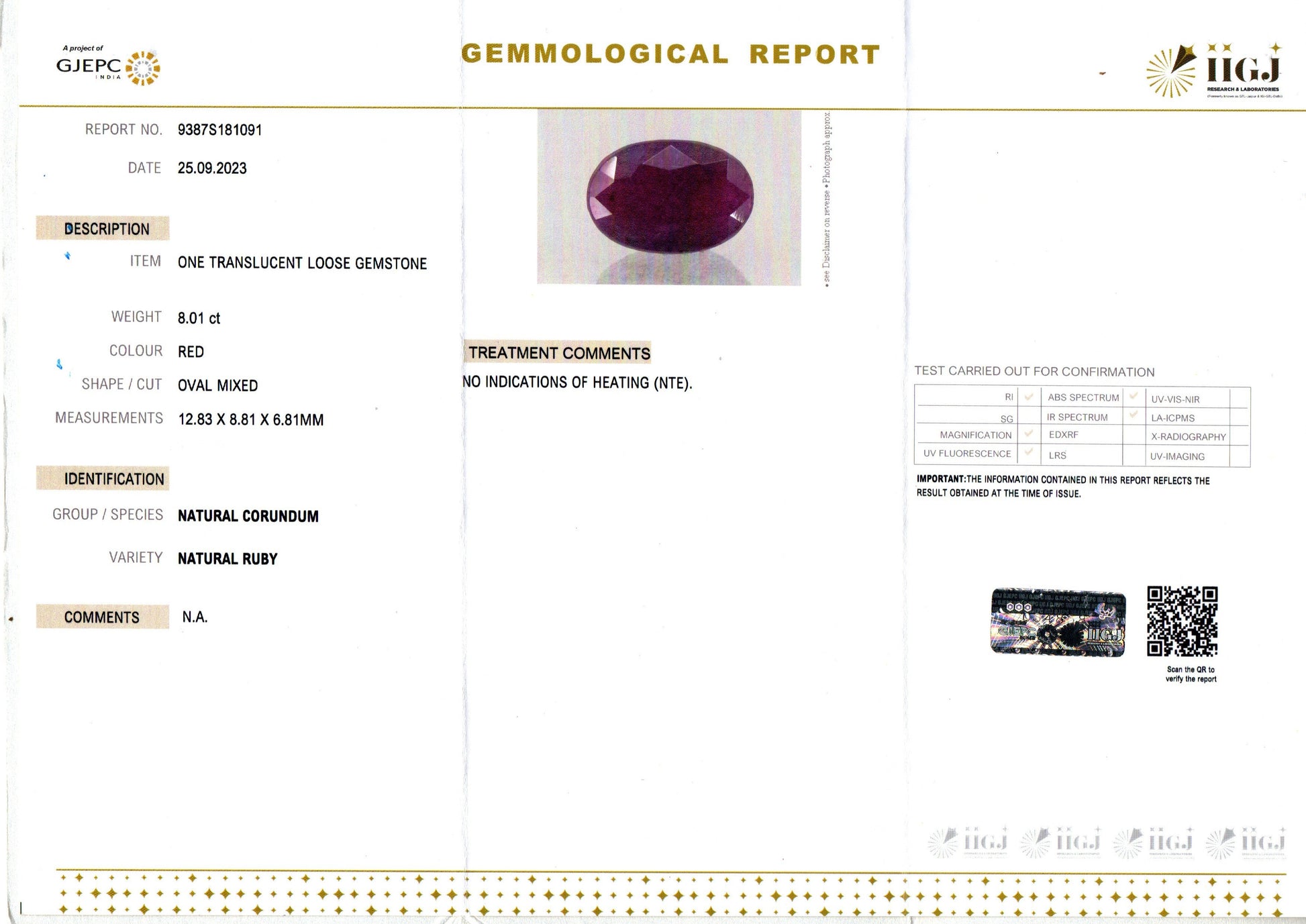 African Ruby - 8.01 Carat Limited Quality BR-7256