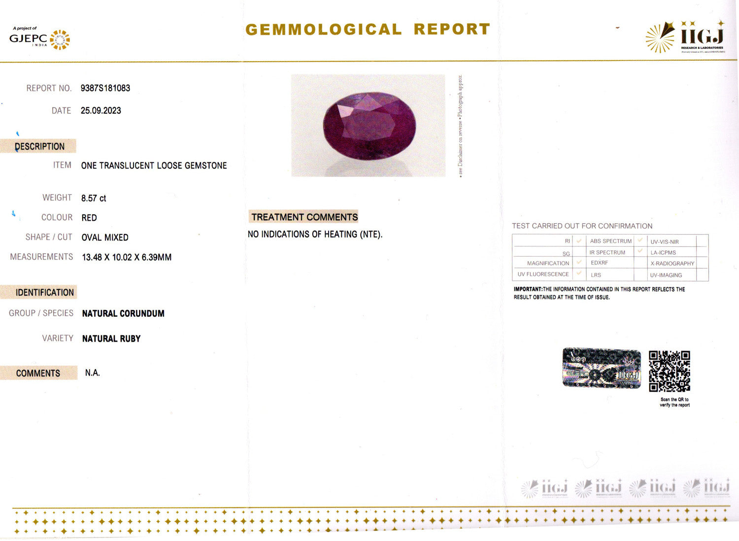 African Ruby - 8.57 Carat Limited Quality BR-7257
