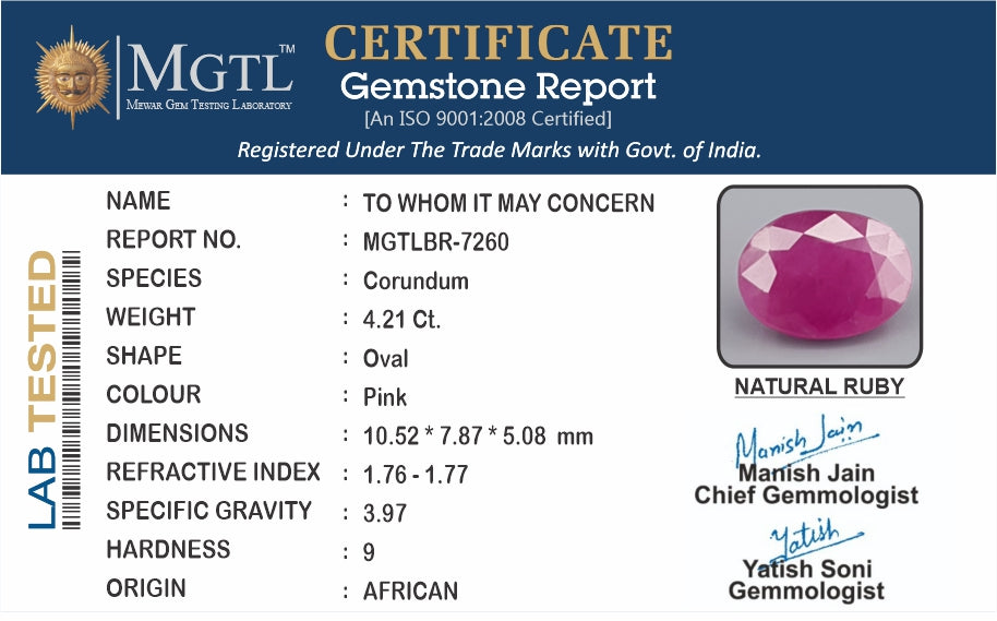 African Ruby - 4.21 Carat Limited Quality BR-7260