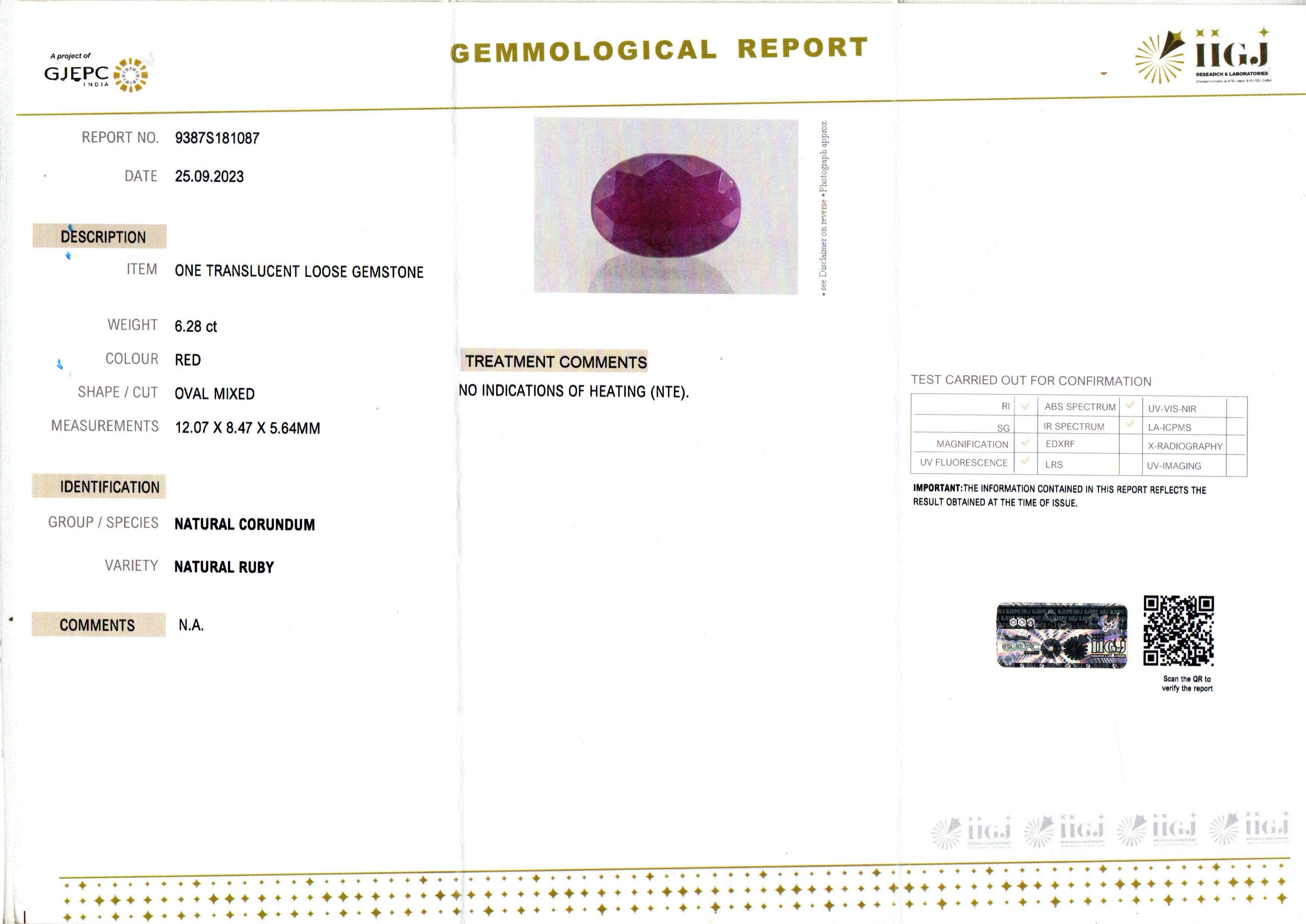 African Ruby - 6.28 Carat Limited Quality BR-7264