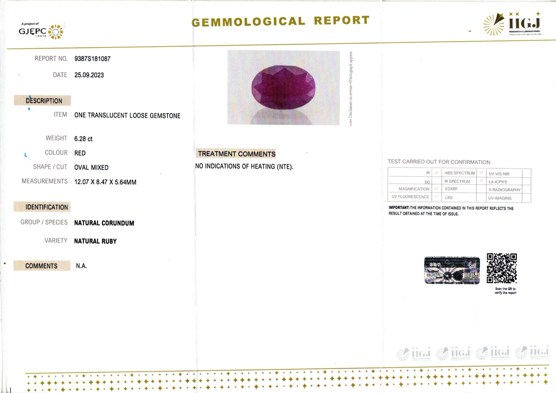 African Ruby - 6.28 Carat Limited Quality BR-7264