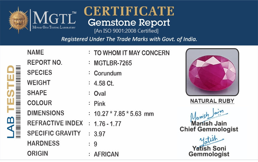 African Ruby - 4.58 Carat Limited Quality BR-7265