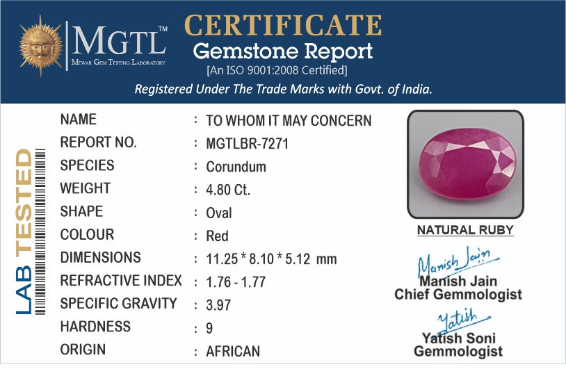 African Ruby - 4.80 Carat Limited Quality BR-7271