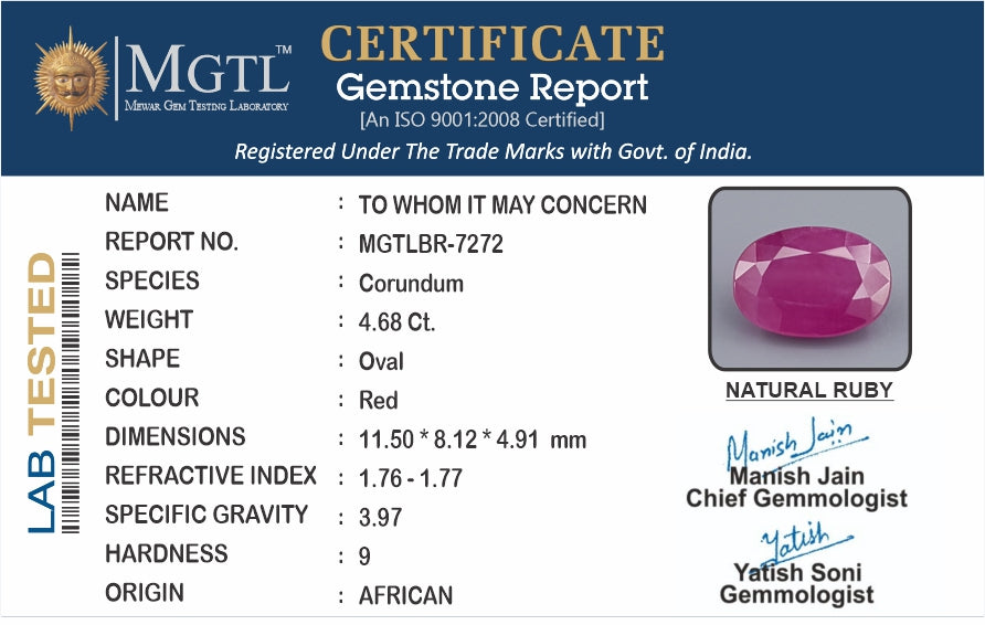 African Ruby - 4.68 Carat Limited Quality BR-7272