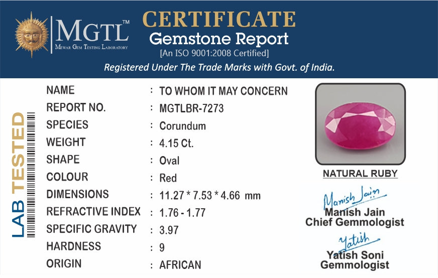 African Ruby - 4.15 Carat Limited Quality BR-7273
