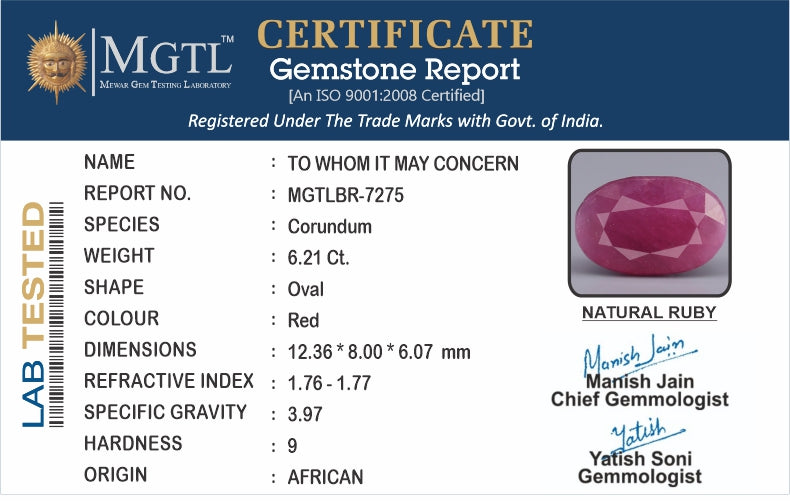 African Ruby - 6.21 Carat Limited Quality BR-7275