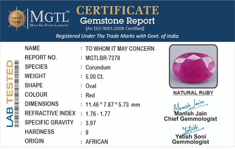 African Ruby - 5.00 Carat Limited Quality BR-7278