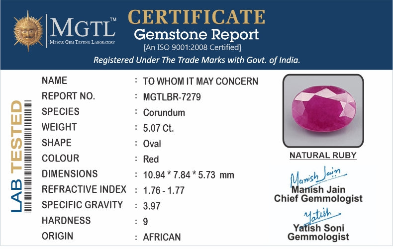 African Ruby - 5.07 Carat Limited Quality BR-7279
