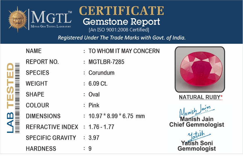 Mozambique Ruby - 6.09 Carat Limited Quality BR-7285