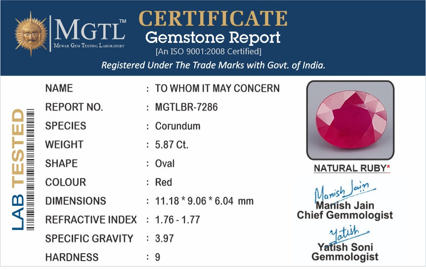 Mozambique Ruby - 5.87 Carat Limited Quality BR-7286