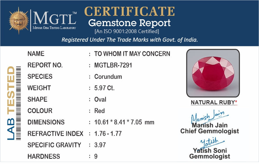 Mozambique Ruby - 5.97 Carat Limited Quality BR-7291