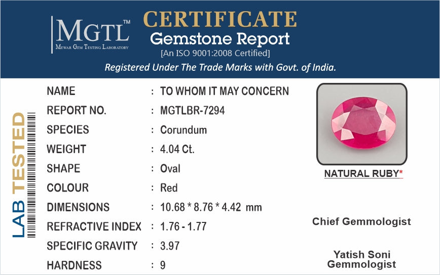 Mozambique Ruby - 4.04 Carat Limited Quality BR-7294