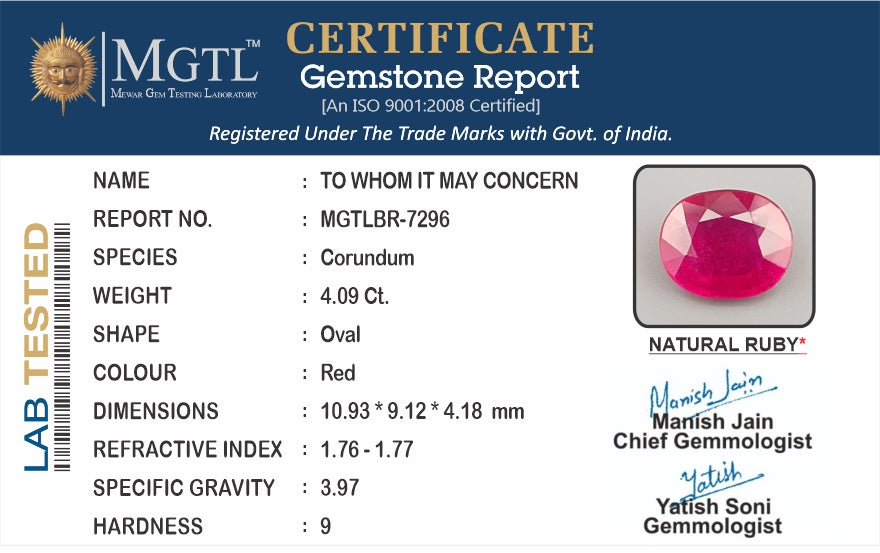 Mozambique Ruby - 4.09 Carat Limited Quality BR-7296