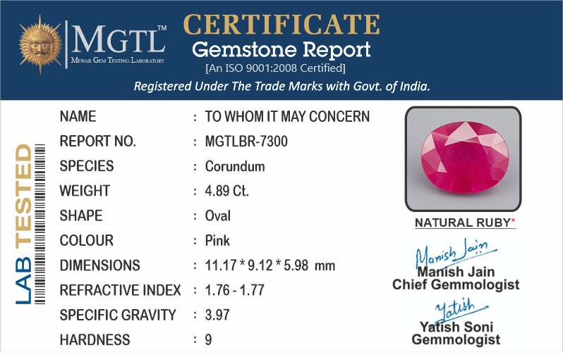 Mozambique Ruby - 4.89 Carat Limited Quality BR-7300