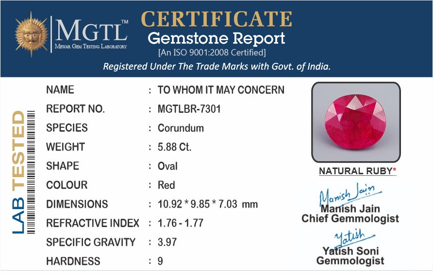 Mozambique Ruby - 5.88 Carat Limited Quality BR-7301