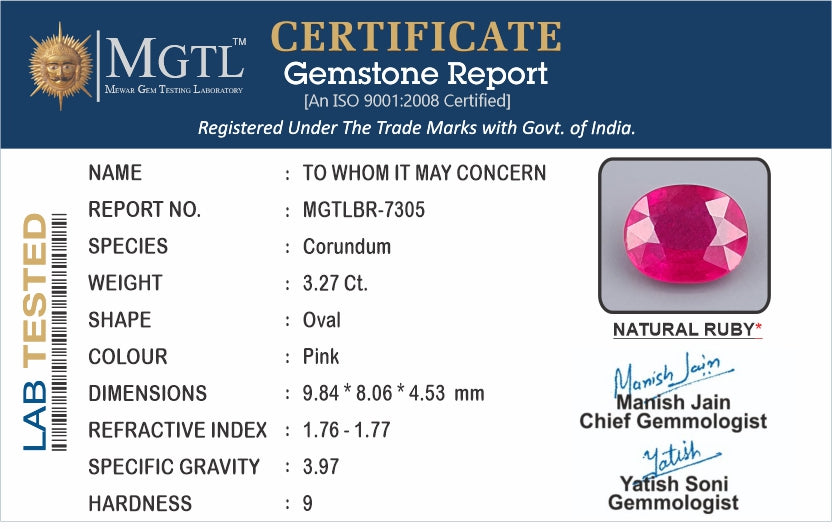 Mozambique Ruby - 3.27 Carat Limited Quality BR-7305